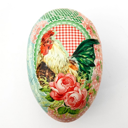 6" Papier Mache Gingham Rooster Easter Container ~ Germany